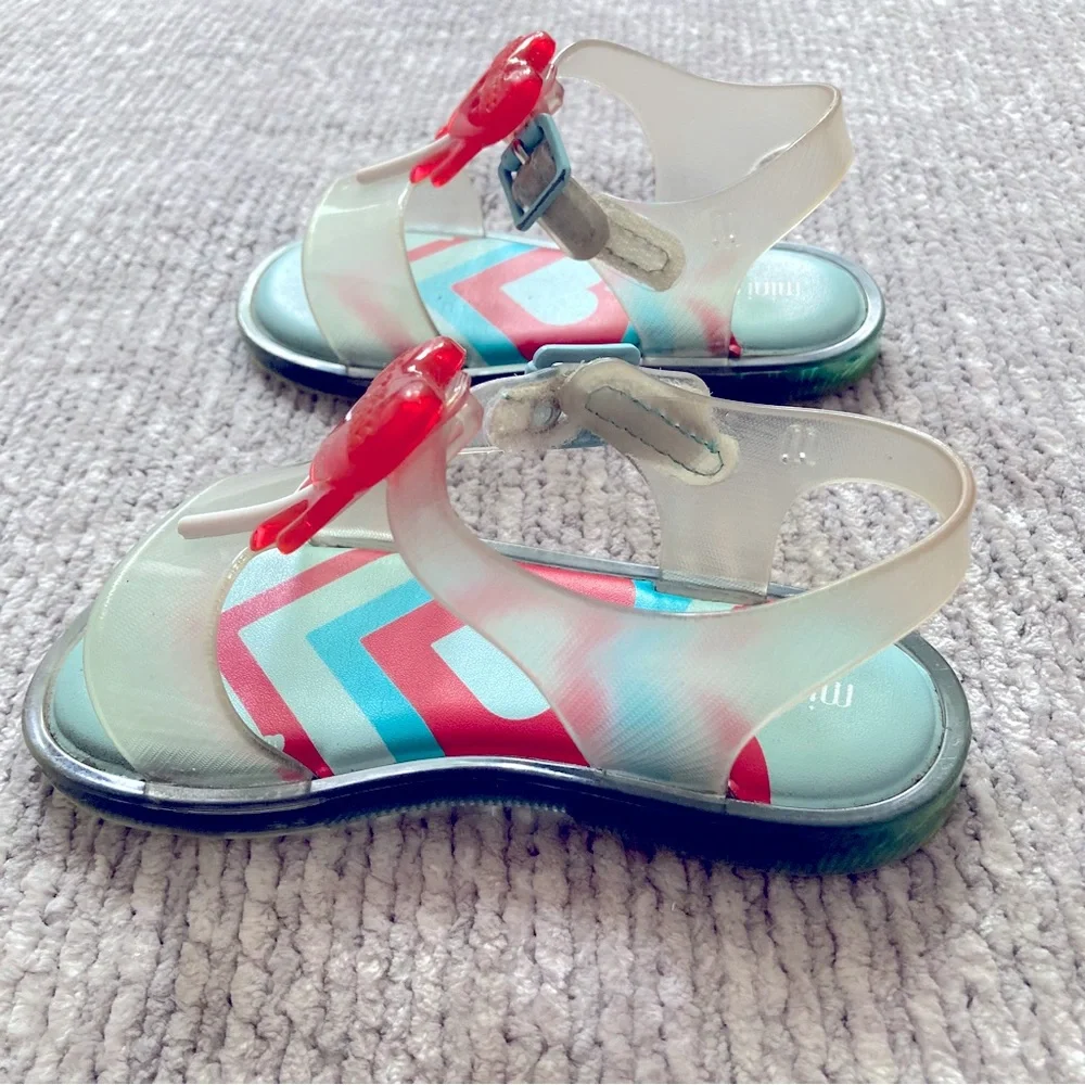 Mini Melissa Size 8 USA Heart‎ Lollipop Jelly Sandals Clear Red Blue